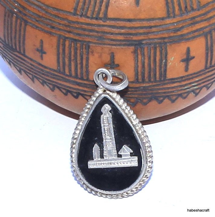 Ethiopian handmade Aksum Obelisk Silver Pendant. Ethnic Jewellery, Tribal Necklace, Large Pendant Necklace, Handmade Jewelry,