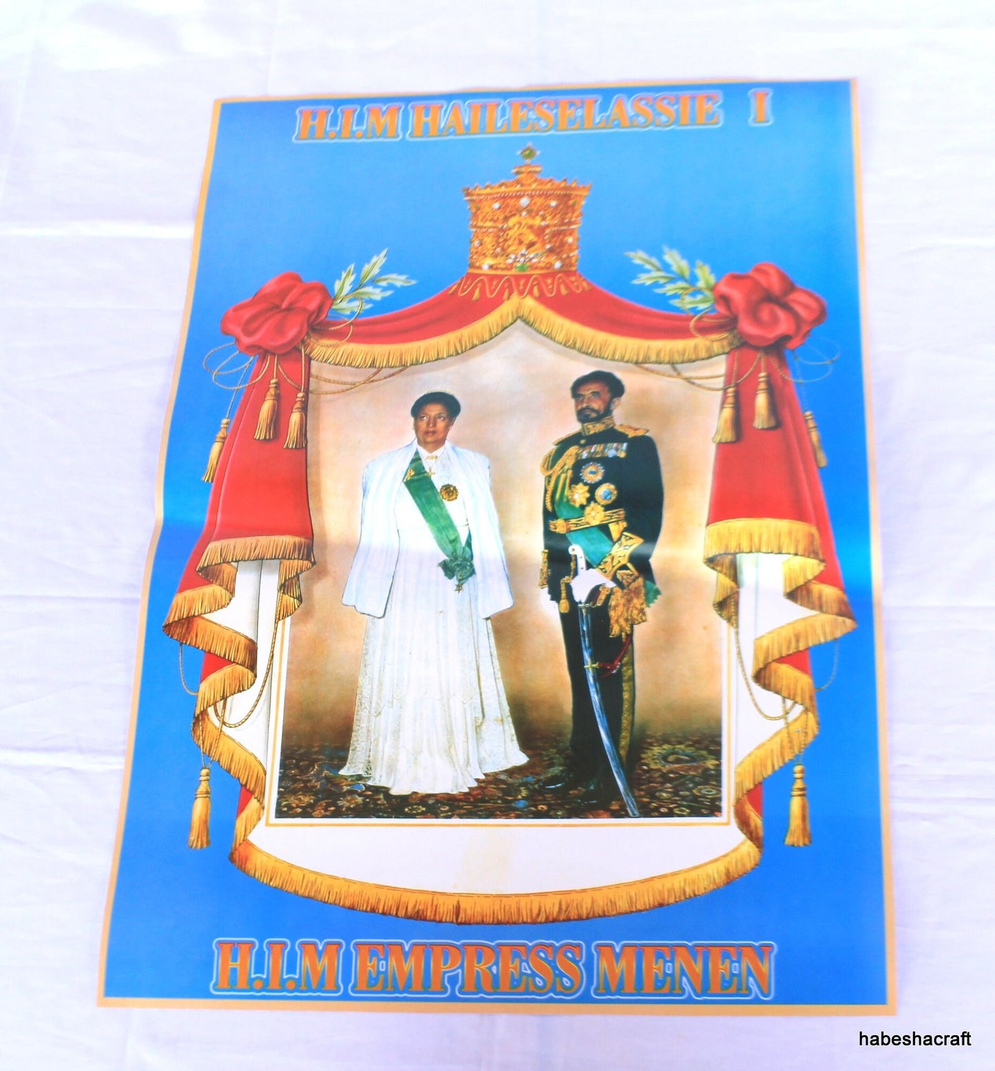 Large Ethiopian Emperor Haile selassie and Empress Mennen Poster Printed in 1960s. Haile Selassie Poster, Rasta Memorabilia, Lion of Judah