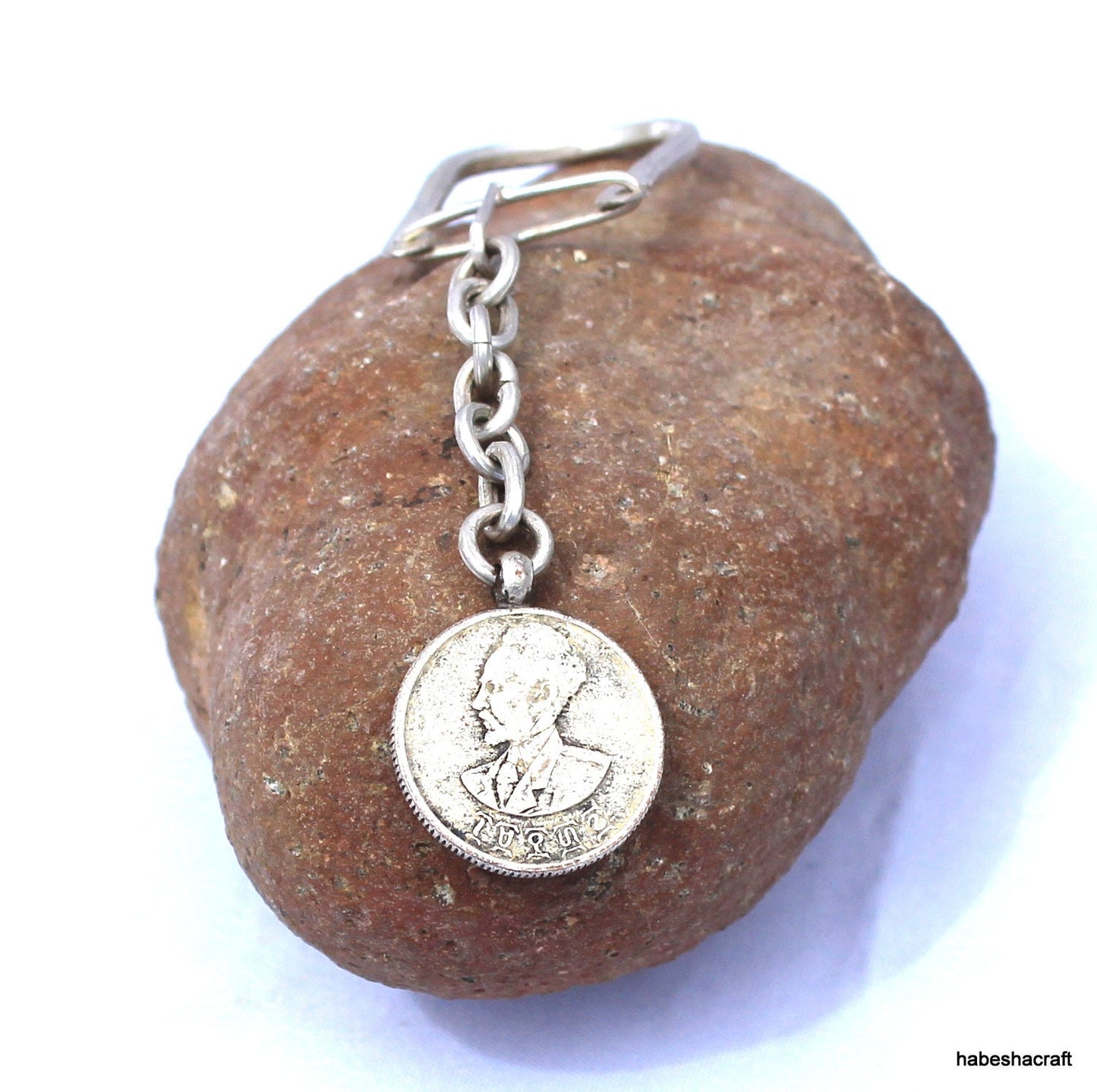Old Haile Selassie Coin Key holder. Handmade Ethiopian Lion of Judah key holder. keychain. Christian gift, Unique gift