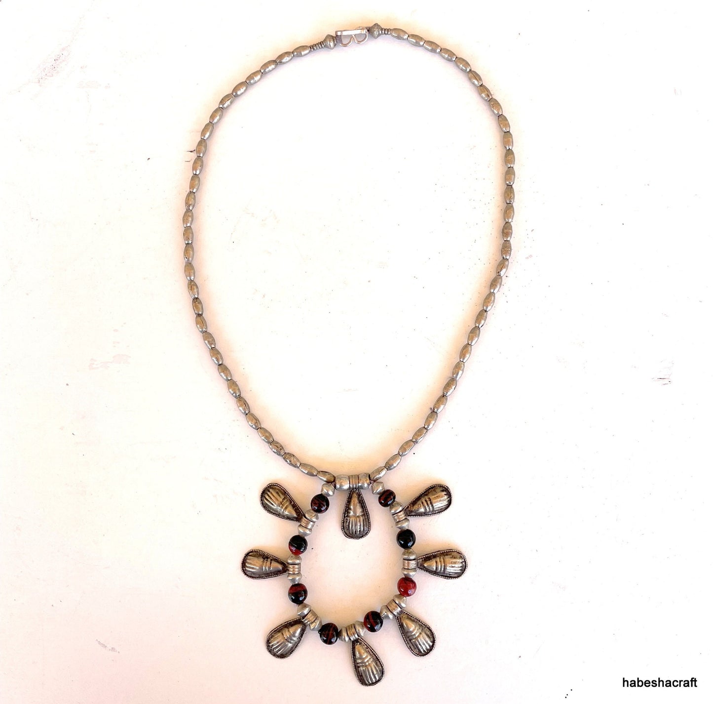 African Jewlery, Ethnic Jewellery, Tribal Jewlery. Antique Ethiopian Silver Prayer Beads Necklace.