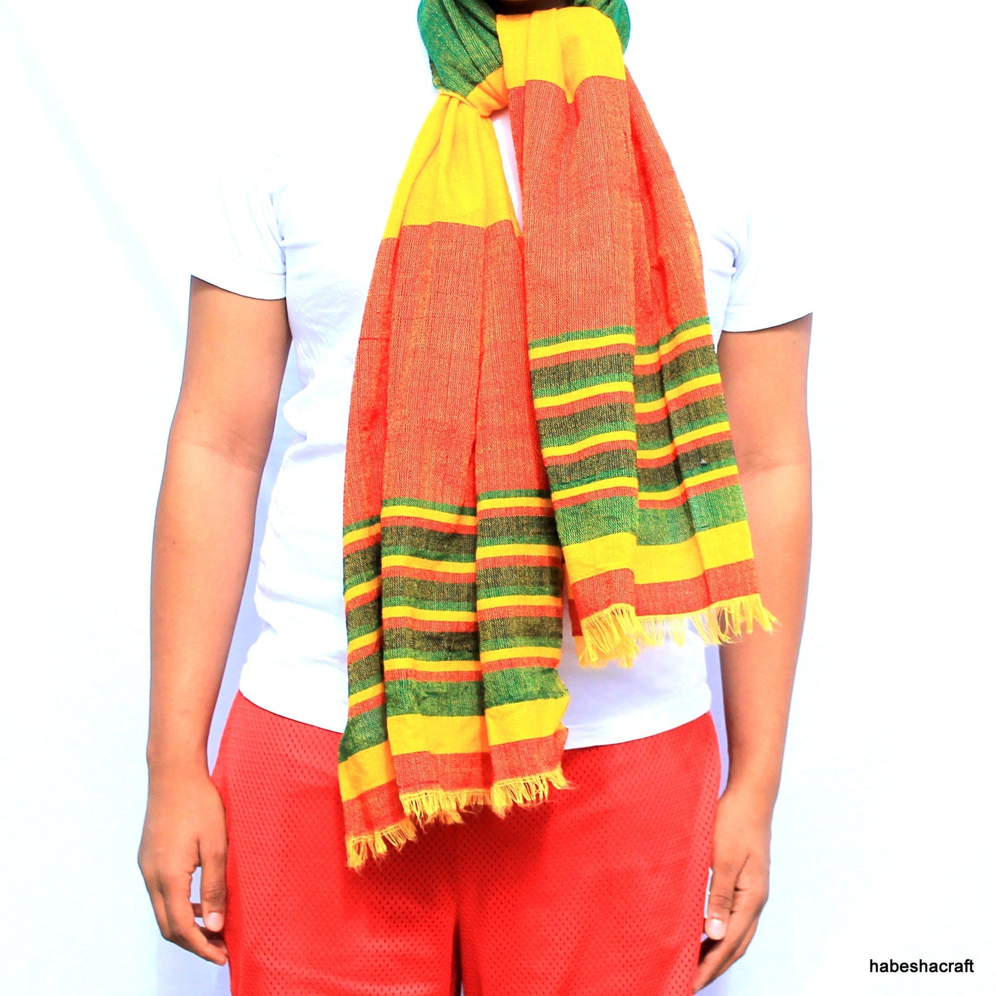 Ethiopian Rasta scarf Netela Rasta shawl Lightweight green gold red Ethiopian scarf, Ethiopian clothes, handmade Habesha dresses