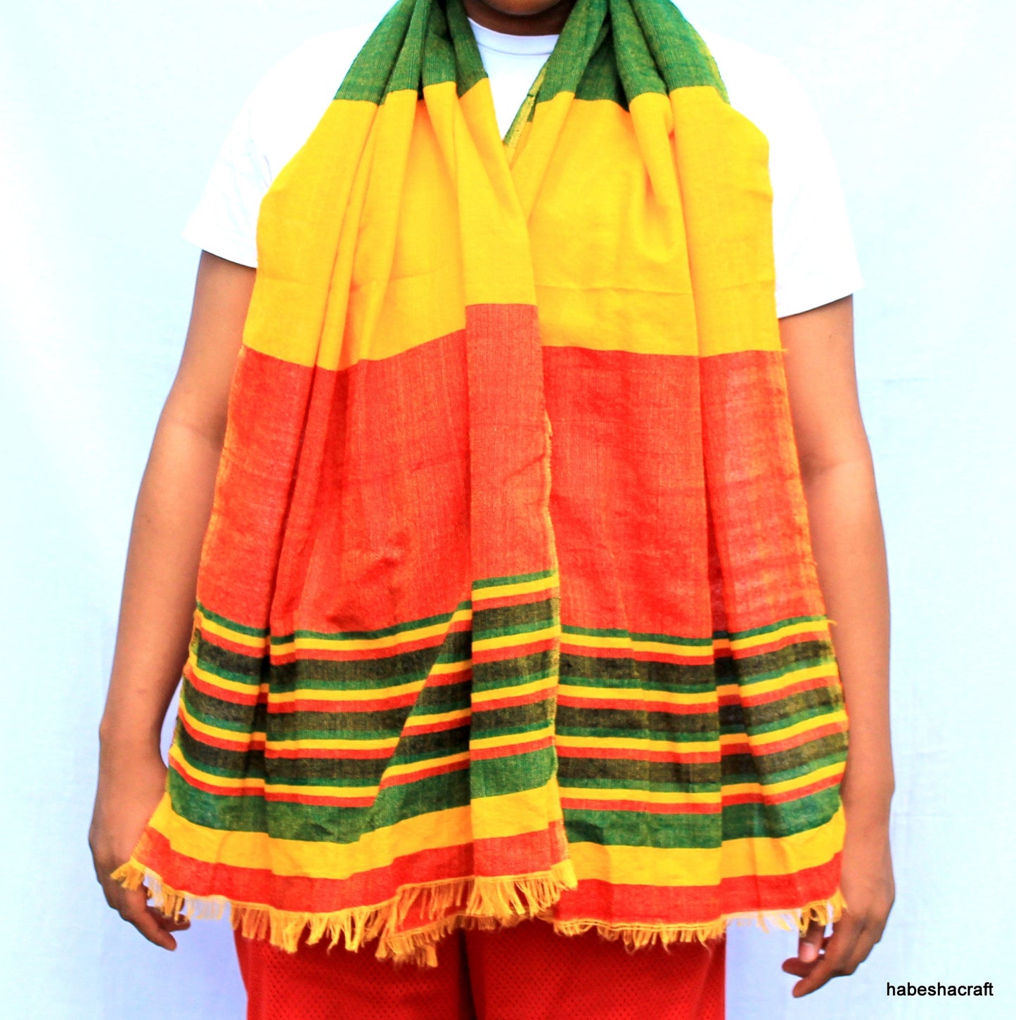 Ethiopian Rasta scarf Netela Rasta shawl Lightweight green gold red Ethiopian scarf, Ethiopian clothes, handmade Habesha dresses