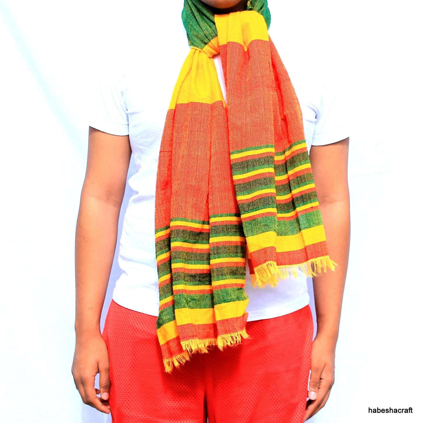 Ethiopian Rasta scarf Netela Rasta shawl Lightweight green gold red Ethiopian scarf, Ethiopian clothes, handmade Habesha dresses