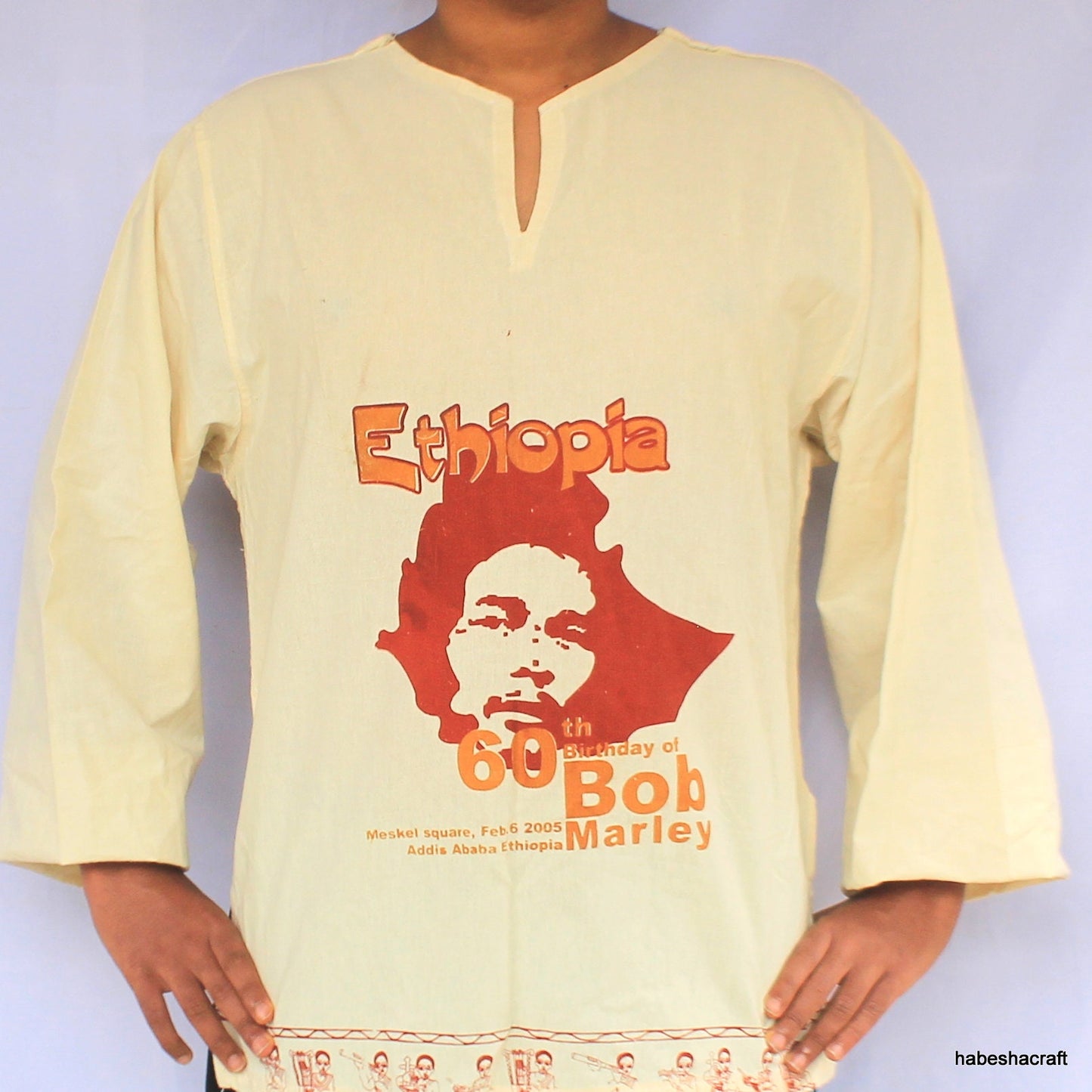 Ethiopian t-shirts printed to celebrate the 60th birthday of Bob Marley's, 2005 Addis Ababa .