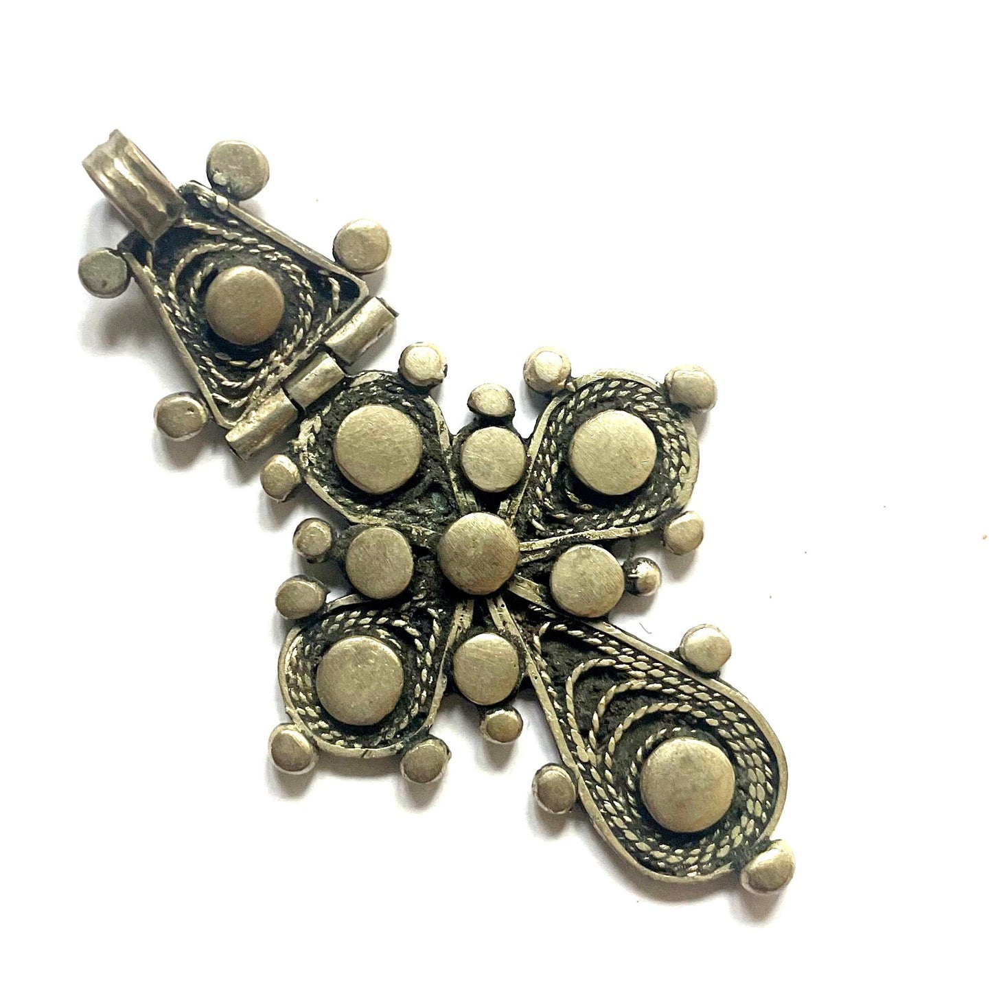 Antique Ethiopian Silver Cross Pendant - Unique Christian Jewelry with Pictorial Design. Ethiopian Orthodox Christian Cross Pendant.