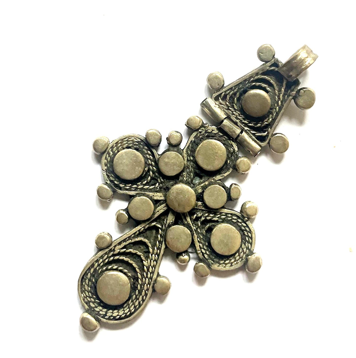 Antique Ethiopian Silver Cross Pendant - Unique Christian Jewelry with Pictorial Design. Ethiopian Orthodox Christian Cross Pendant.
