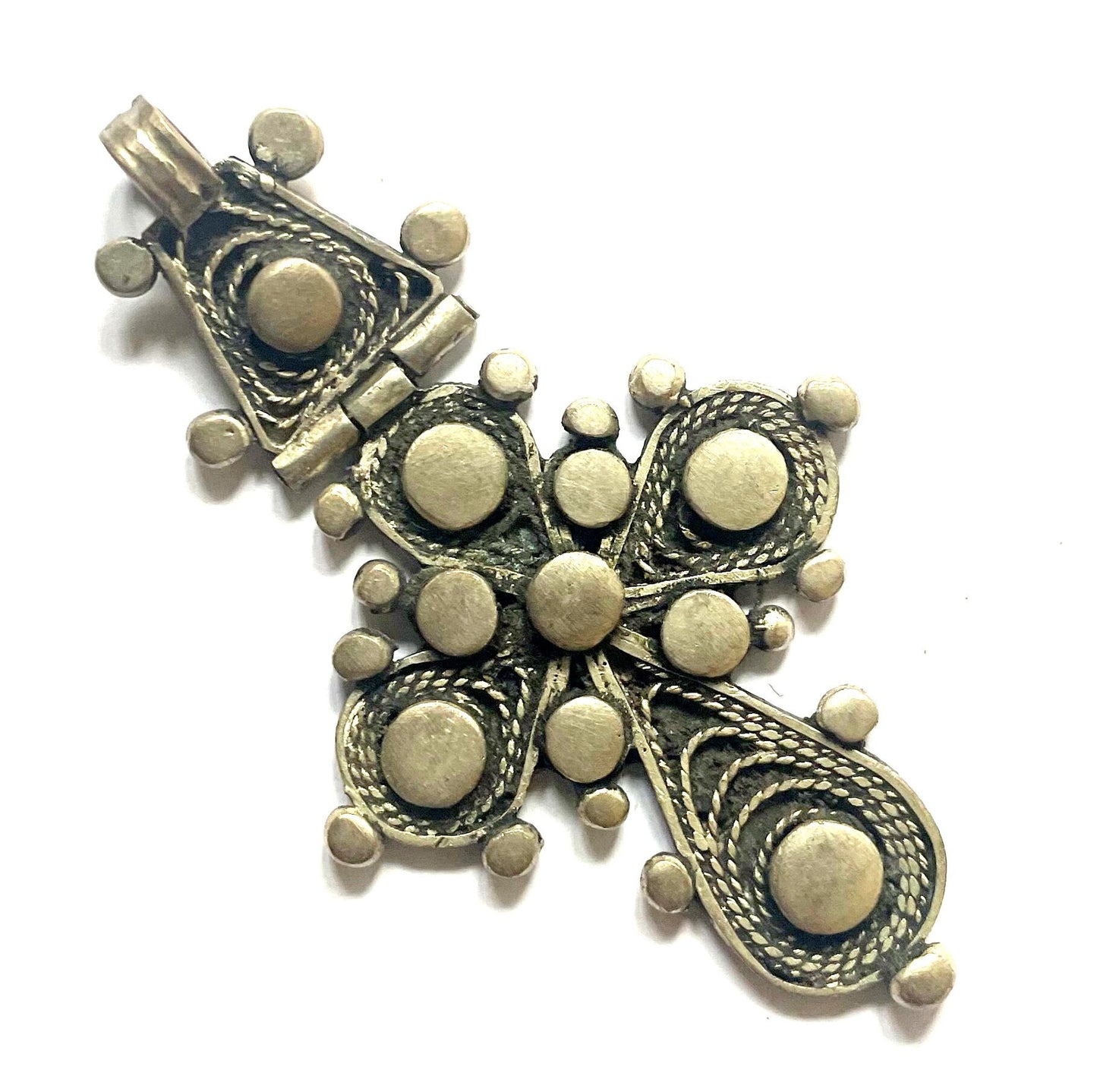 Antique Ethiopian Silver Cross Pendant - Unique Christian Jewelry with Pictorial Design. Ethiopian Orthodox Christian Cross Pendant.