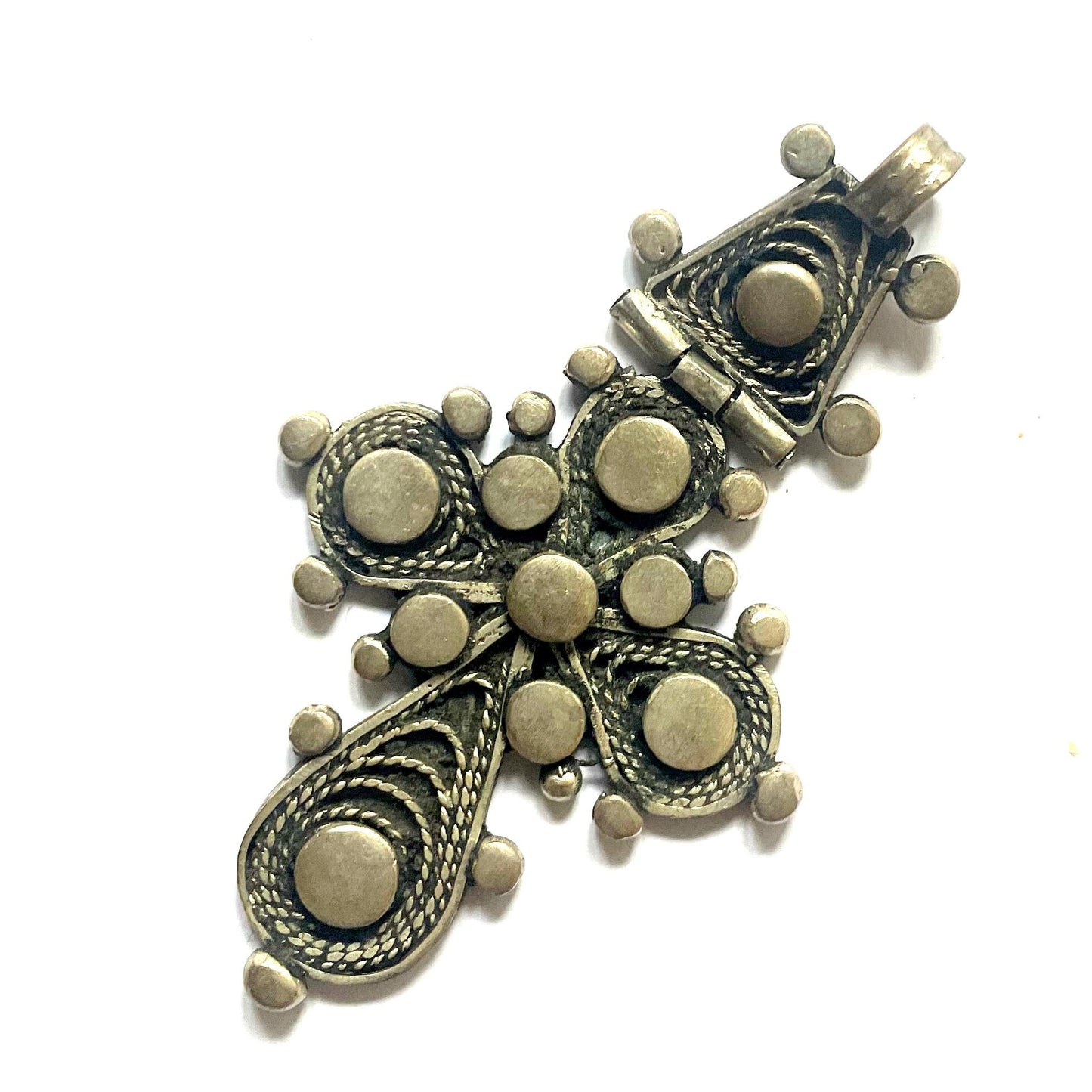 Antique Ethiopian Silver Cross Pendant - Unique Christian Jewelry with Pictorial Design. Ethiopian Orthodox Christian Cross Pendant.