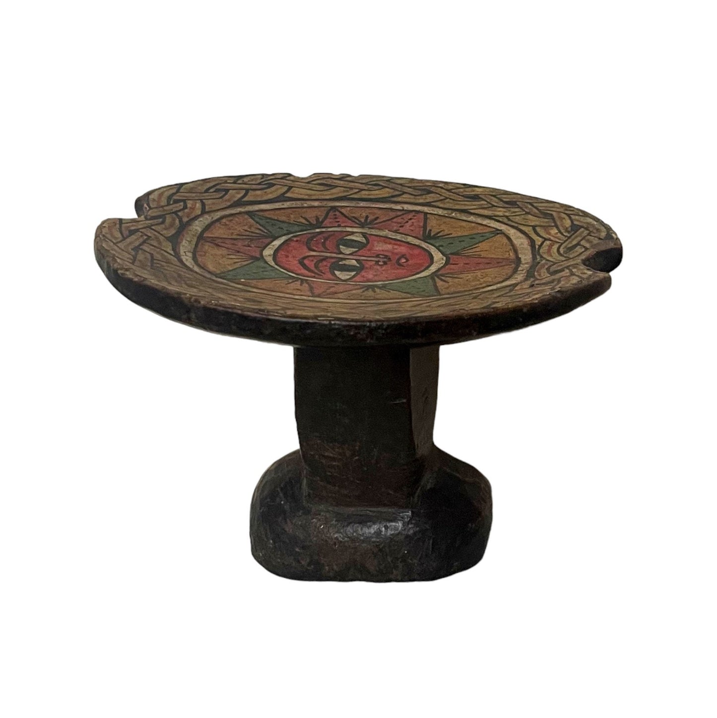 Ethiopian Headrest with Beautiful Traditional Paintings , African Headrest: Ethiopian ethnic Gurage wooden headrest, tribal art