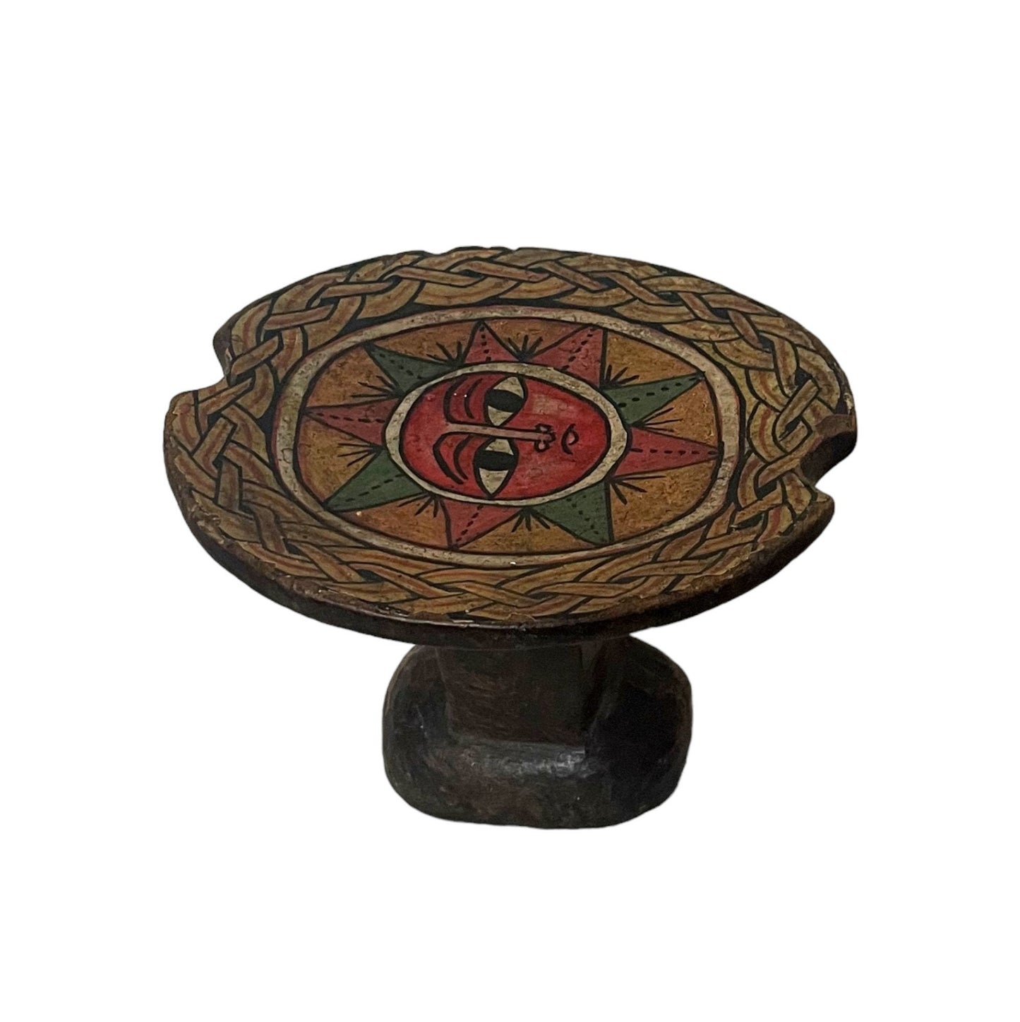 Ethiopian Headrest with Beautiful Traditional Paintings , African Headrest: Ethiopian ethnic Gurage wooden headrest, tribal art