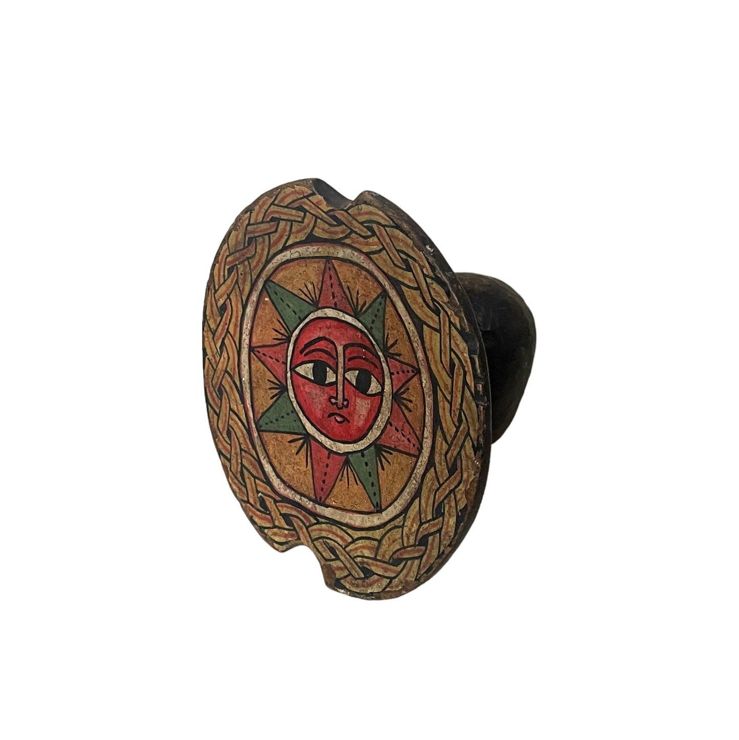 Ethiopian Headrest with Beautiful Traditional Paintings , African Headrest: Ethiopian ethnic Gurage wooden headrest, tribal art