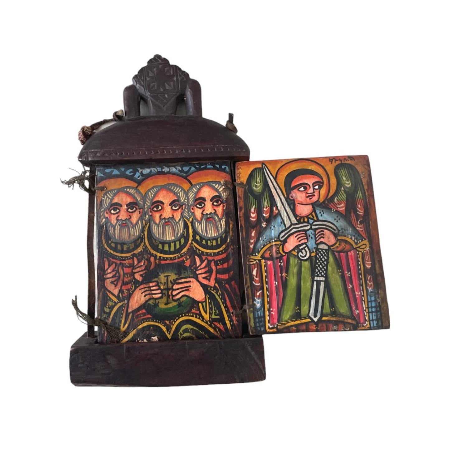 Ethiopian Handmade Wood Icon - Portable Religious Art Piece, Unique Ethiopian Wooden Folding Icon - Religious Home Decor