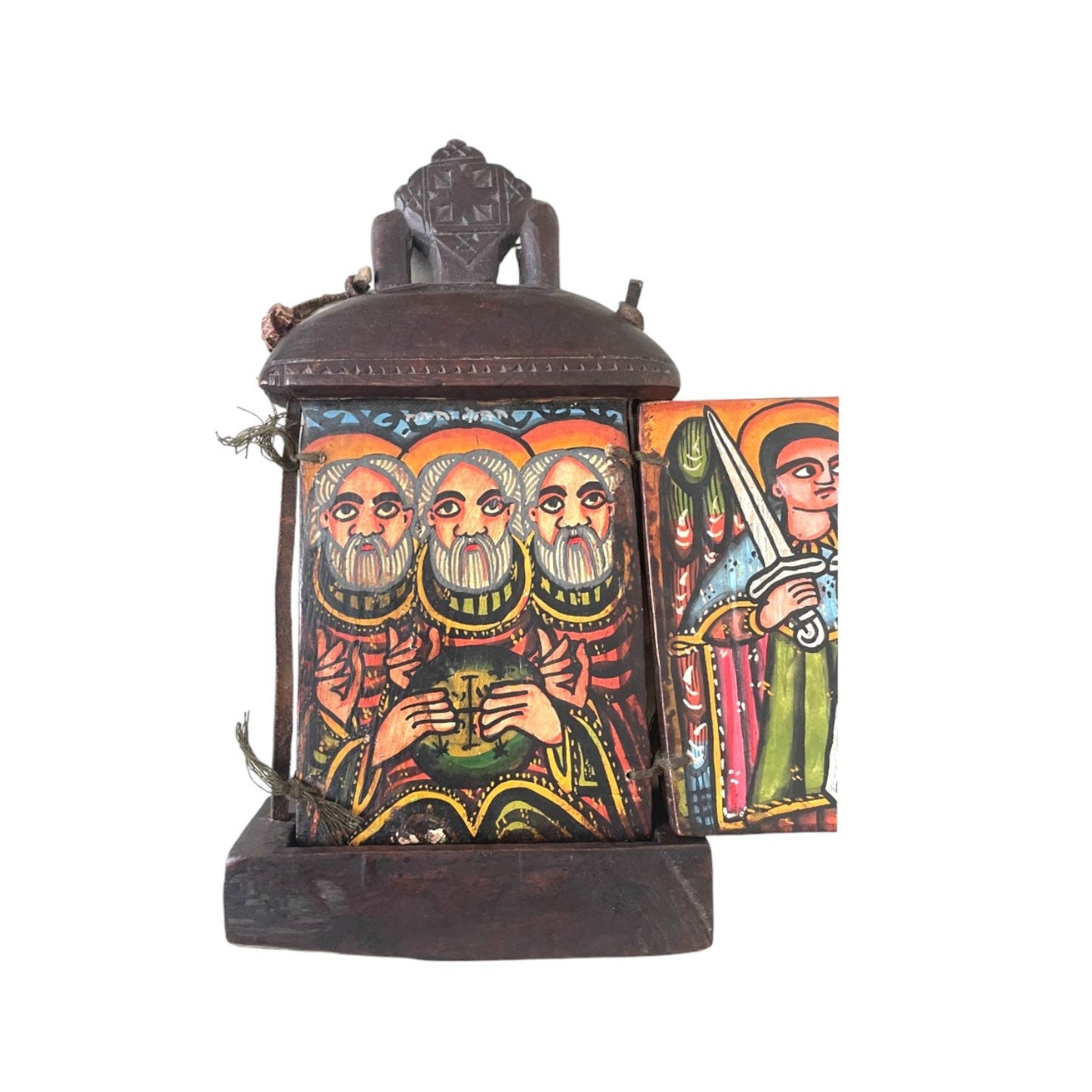 Ethiopian Handmade Wood Icon - Portable Religious Art Piece, Unique Ethiopian Wooden Folding Icon - Religious Home Decor