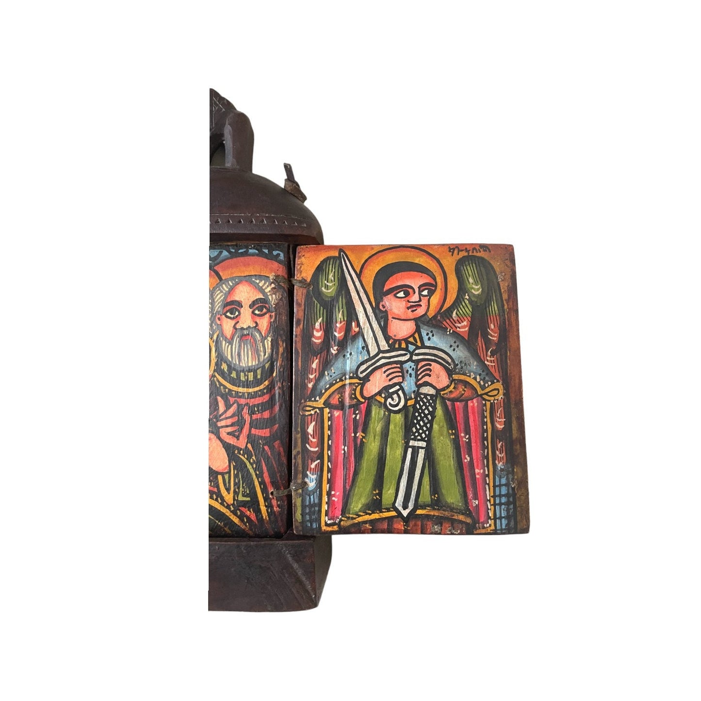 Ethiopian Handmade Wood Icon - Portable Religious Art Piece, Unique Ethiopian Wooden Folding Icon - Religious Home Decor