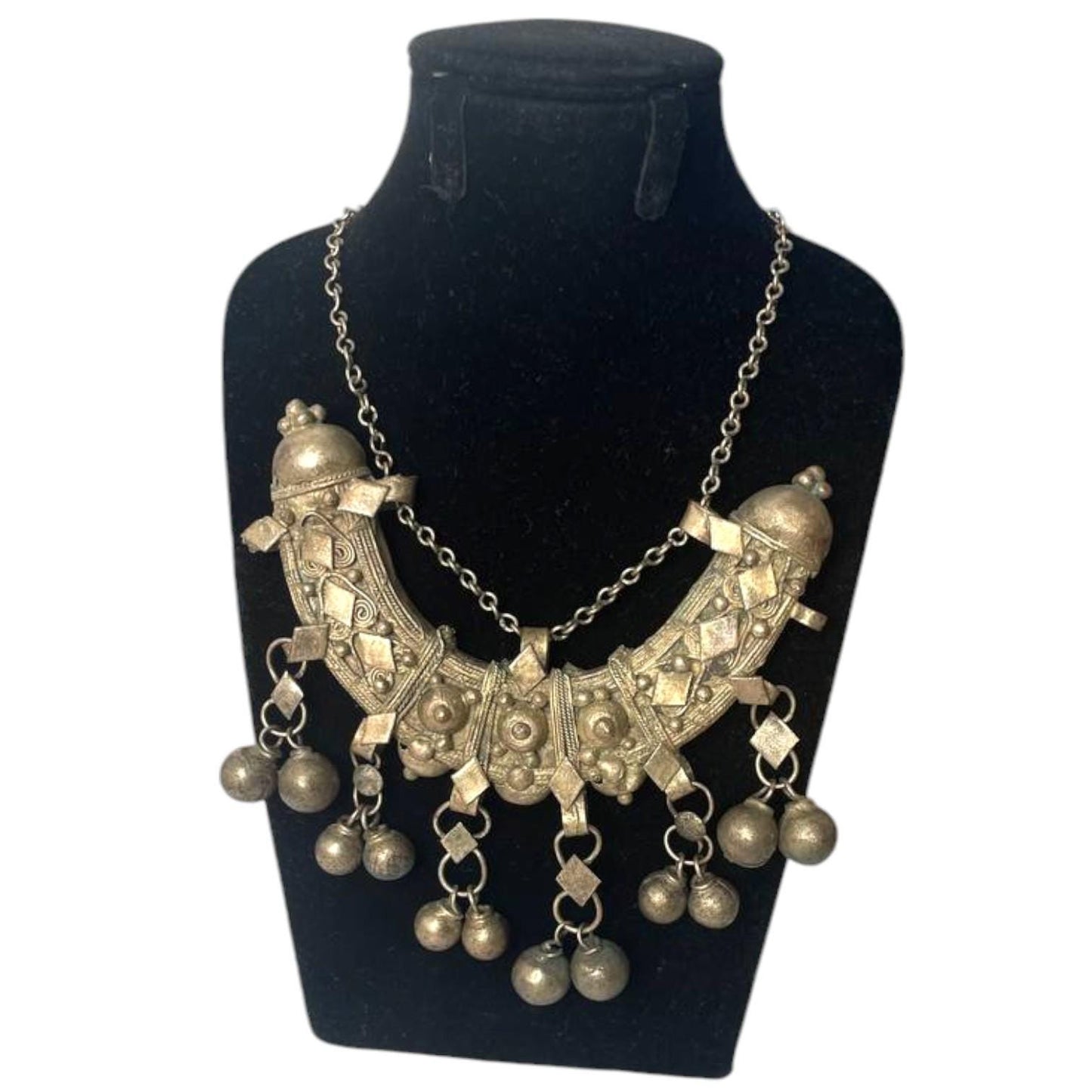 Vintage Ethiopian Silver Moon ship Necklace – Intricate Crescent Design with Hanging Bells, African jewelry, Ethiopian jewelry