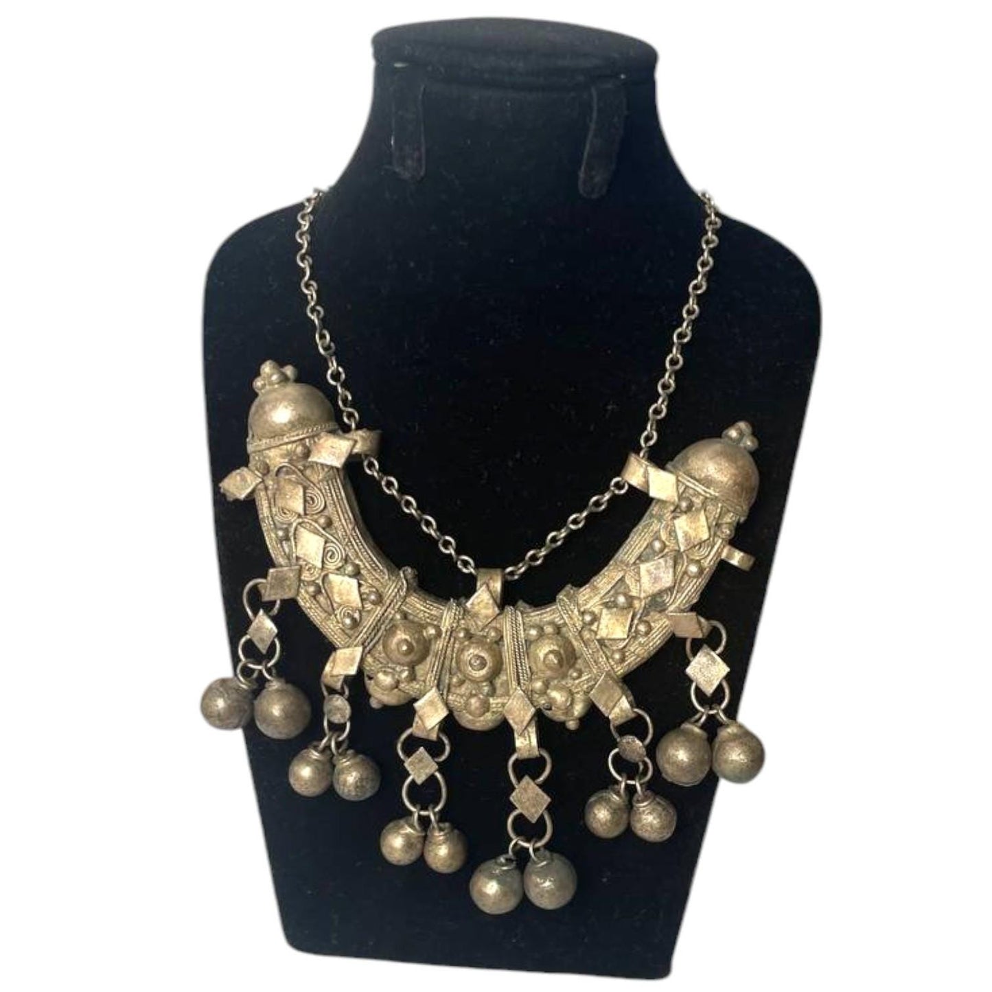 Vintage Ethiopian Silver Moon ship Necklace – Intricate Crescent Design with Hanging Bells, African jewelry, Ethiopian jewelry