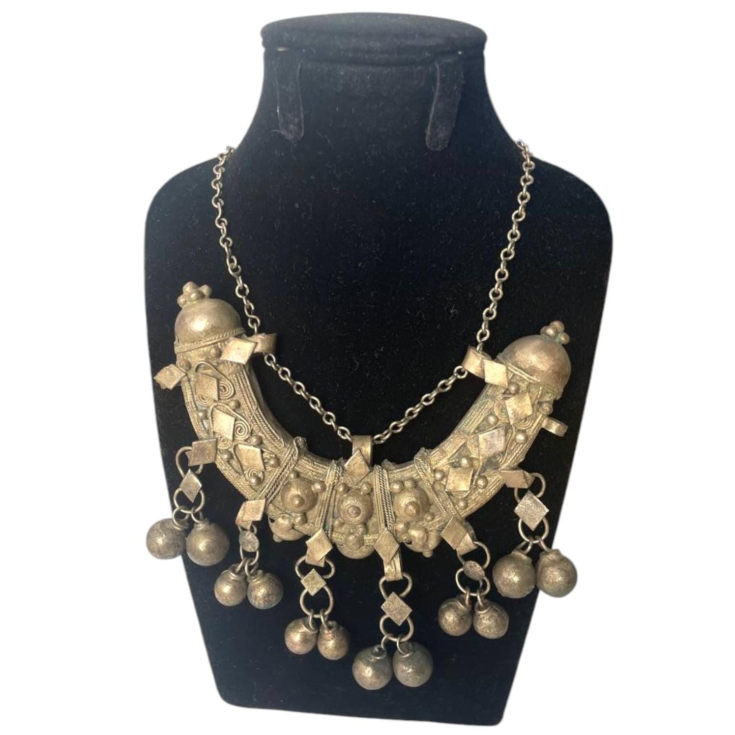 Vintage Ethiopian Silver Moon ship Necklace – Intricate Crescent Design with Hanging Bells, African jewelry, Ethiopian jewelry