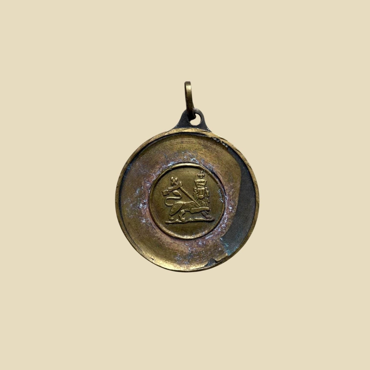 Large Ethiopia HAILE SELASSIE Brass lion of Judah Pendant. Made in 1970s, Antique Jewellery, handmade Jewlery, Old Jewlery