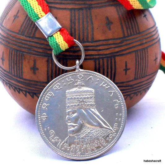 Haile Selassie CORONATION MEDAL 1957 ISSUE Necklace. Ethiopian War Medal, Ethiopian medal, Emperor Haile Selassie medal, Rasta medal