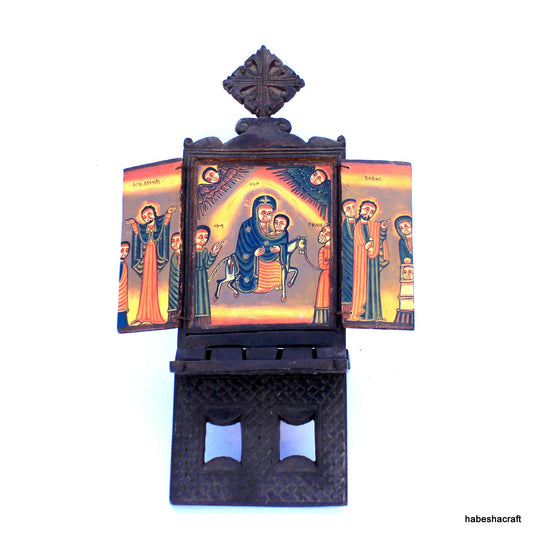 Hand-Carved Ethiopian Orthodox Christian Prayer Icon - Sacred Religious Art Piece. folding wooden Icon. Prayer Icon, Religious Art