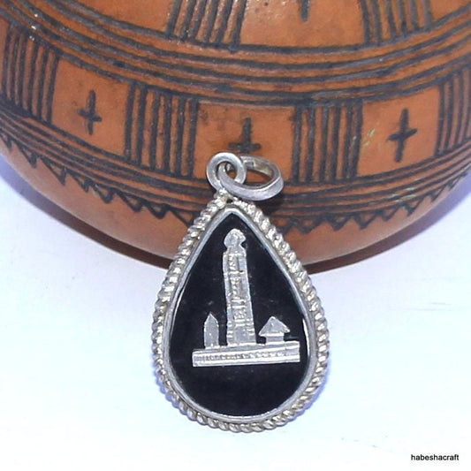 Ethiopian handmade Aksum Obelisk Silver Pendant. Ethnic Jewellery, Tribal Necklace, Large Pendant Necklace, Handmade Jewelry,