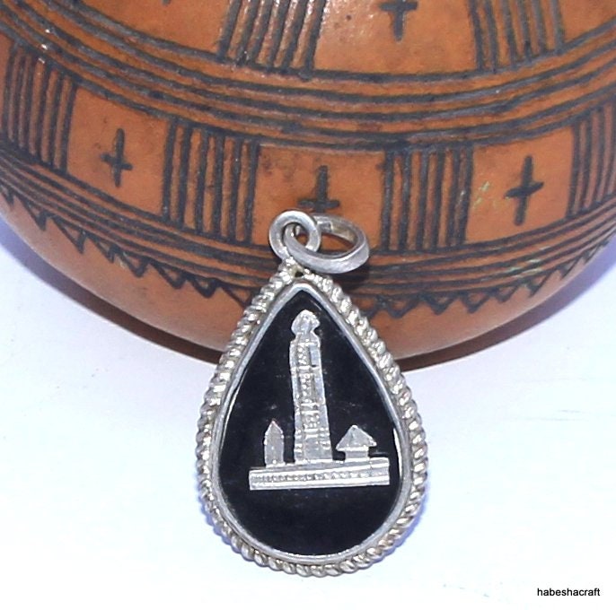 Ethiopian handmade Aksum Obelisk Silver Pendant. Ethnic Jewellery, Tribal Necklace, Large Pendant Necklace, Handmade Jewelry,