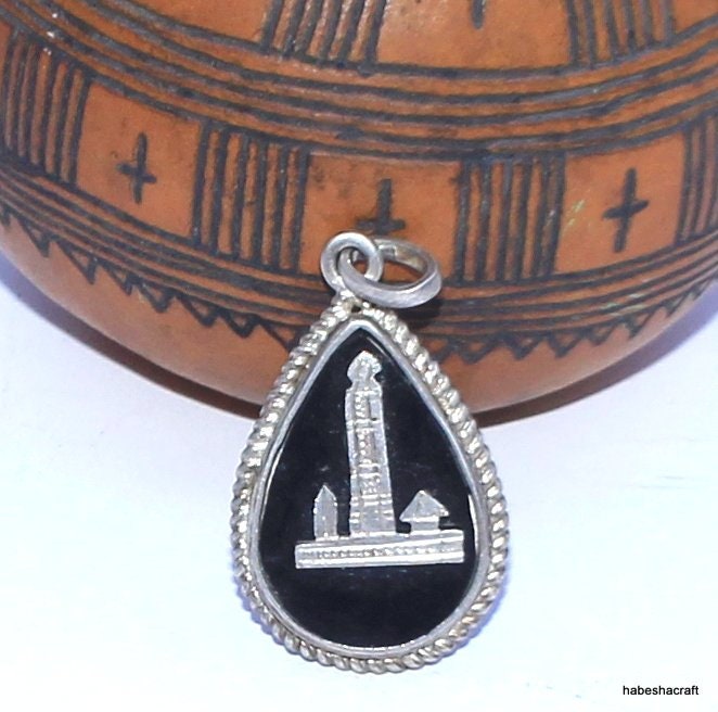 Ethiopian handmade Aksum Obelisk Silver Pendant. Ethnic Jewellery, Tribal Necklace, Large Pendant Necklace, Handmade Jewelry,