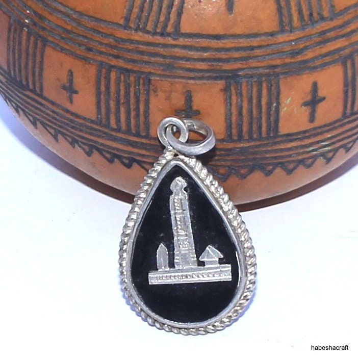 Ethiopian handmade Aksum Obelisk Silver Pendant. Ethnic Jewellery, Tribal Necklace, Large Pendant Necklace, Handmade Jewelry,