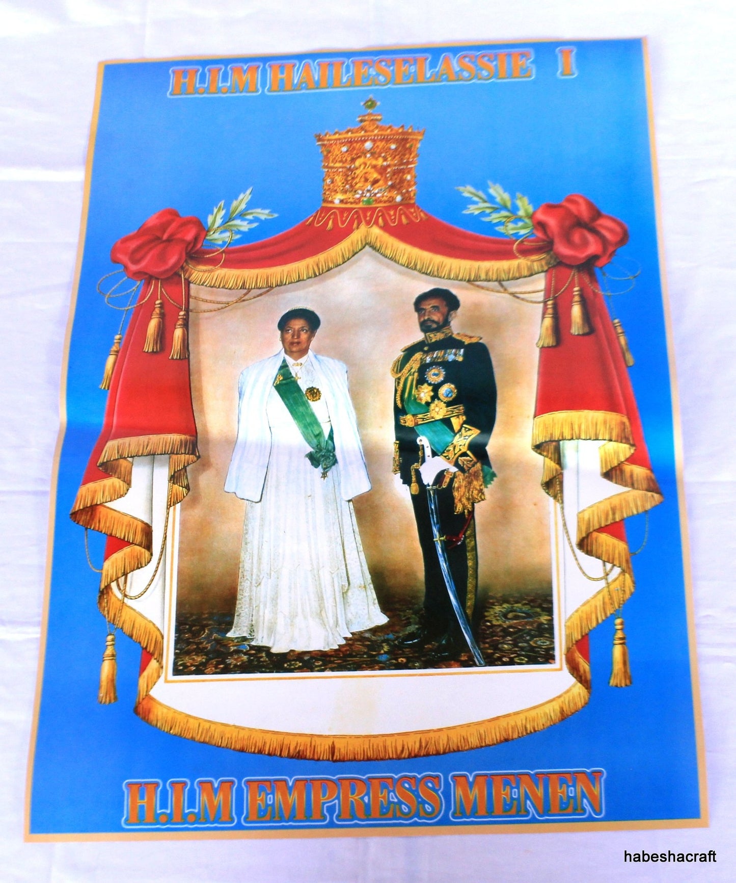 Large Ethiopian Emperor Haile selassie and Empress Mennen Poster Printed in 1960s. Haile Selassie Poster, Rasta Memorabilia, Lion of Judah