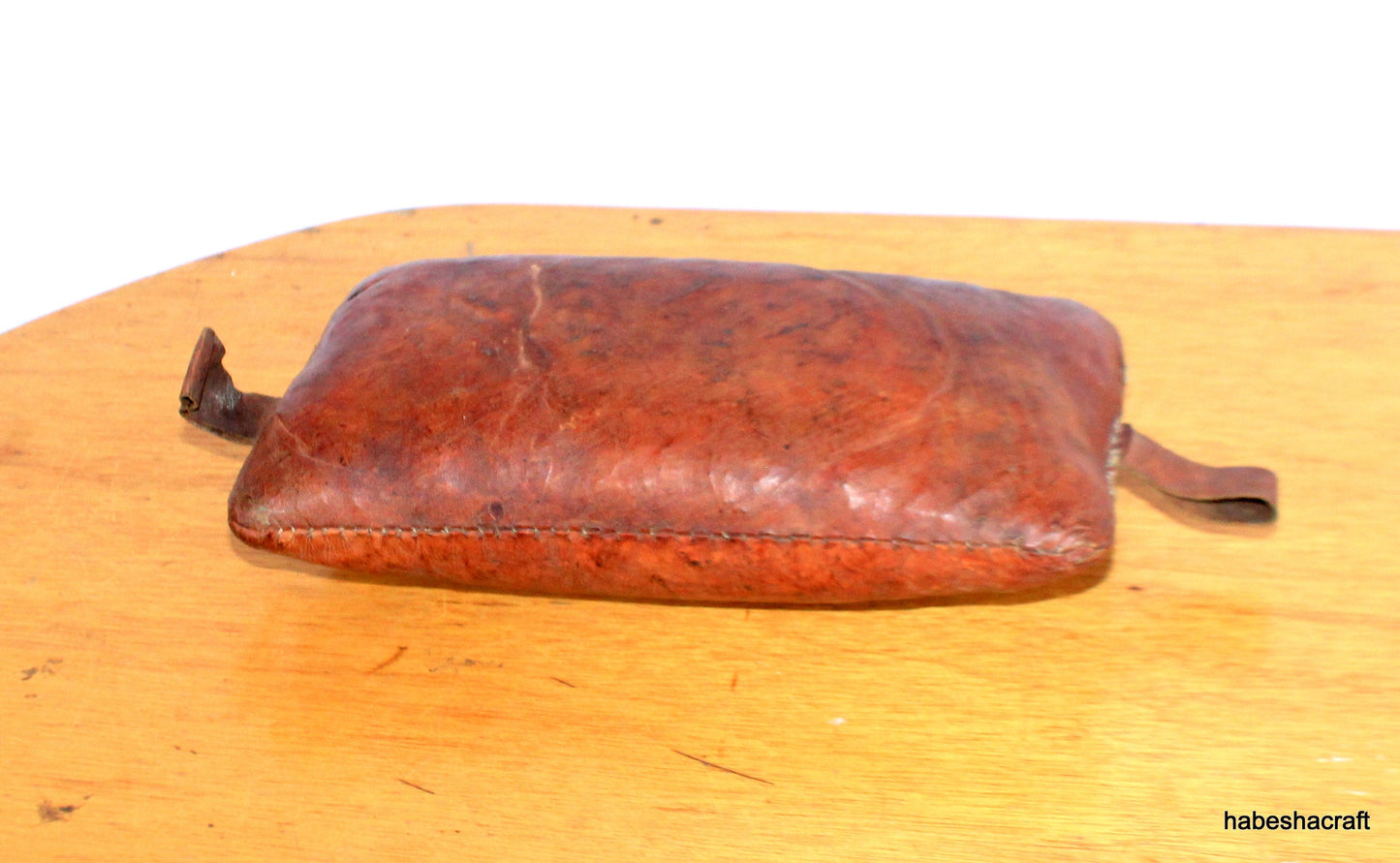 Antique Ethiopian Ethnic Gurage Leather Pillow/Headrest :Hand stitched leather HEADREST .Ethiopian Collectible, Ethiopian tribal Art,