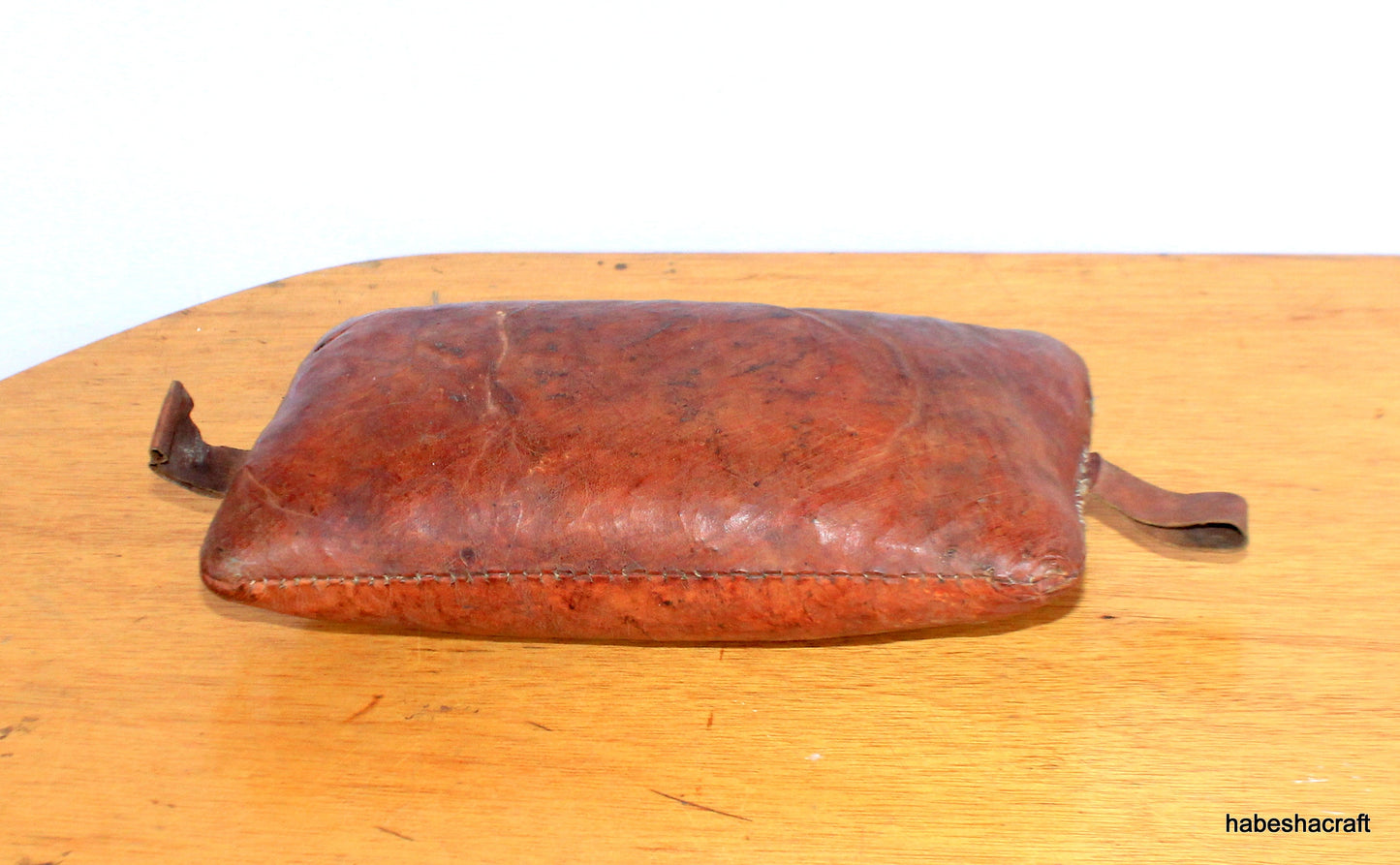 Antique Ethiopian Ethnic Gurage Leather Pillow/Headrest :Hand stitched leather HEADREST .Ethiopian Collectible, Ethiopian tribal Art,