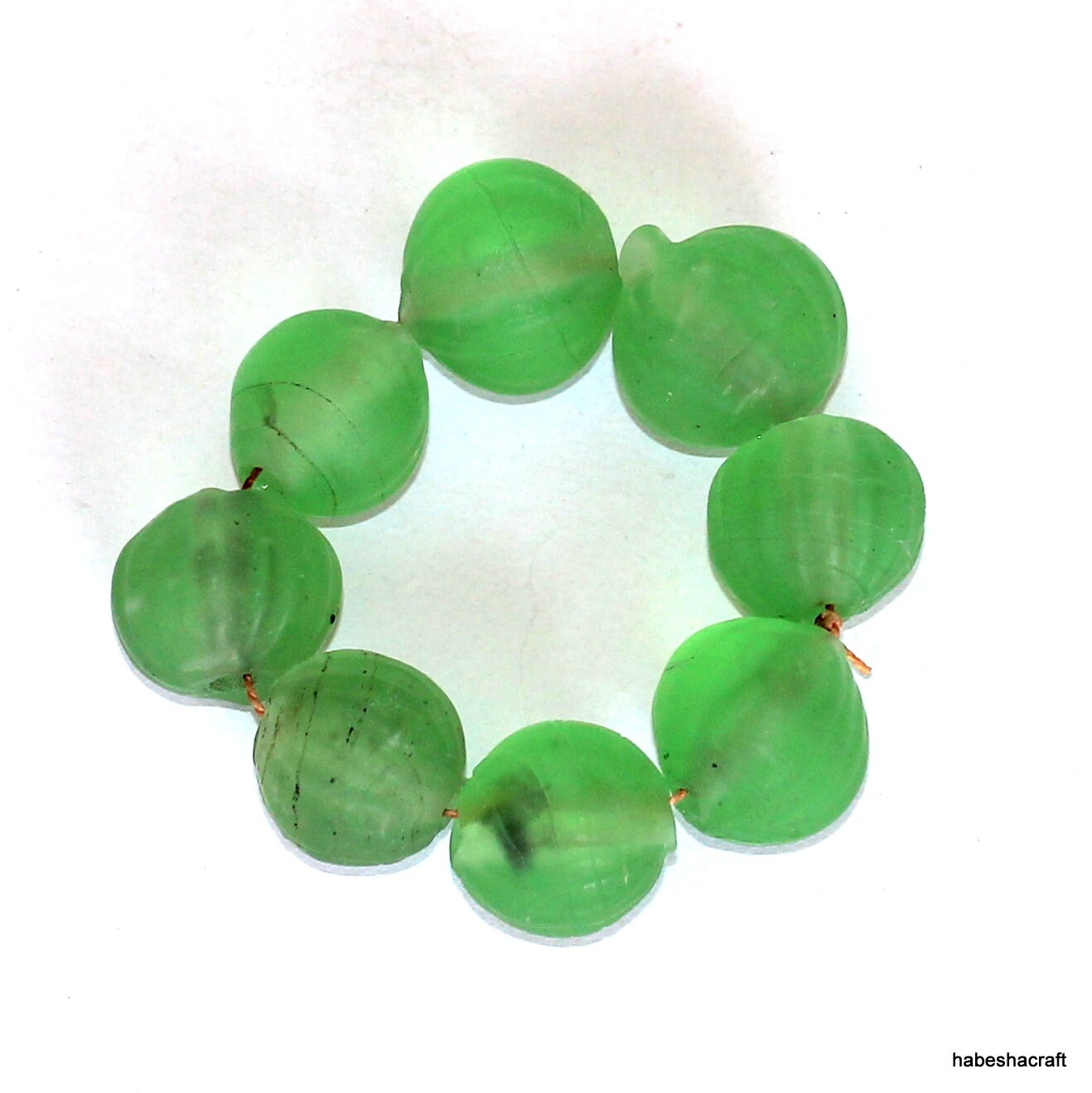 Old Ethiopian Green Glass Vaseline Beads.  African trade beads. Ethiopian beads, African beads, African tribal beads ,Venetian trade beads