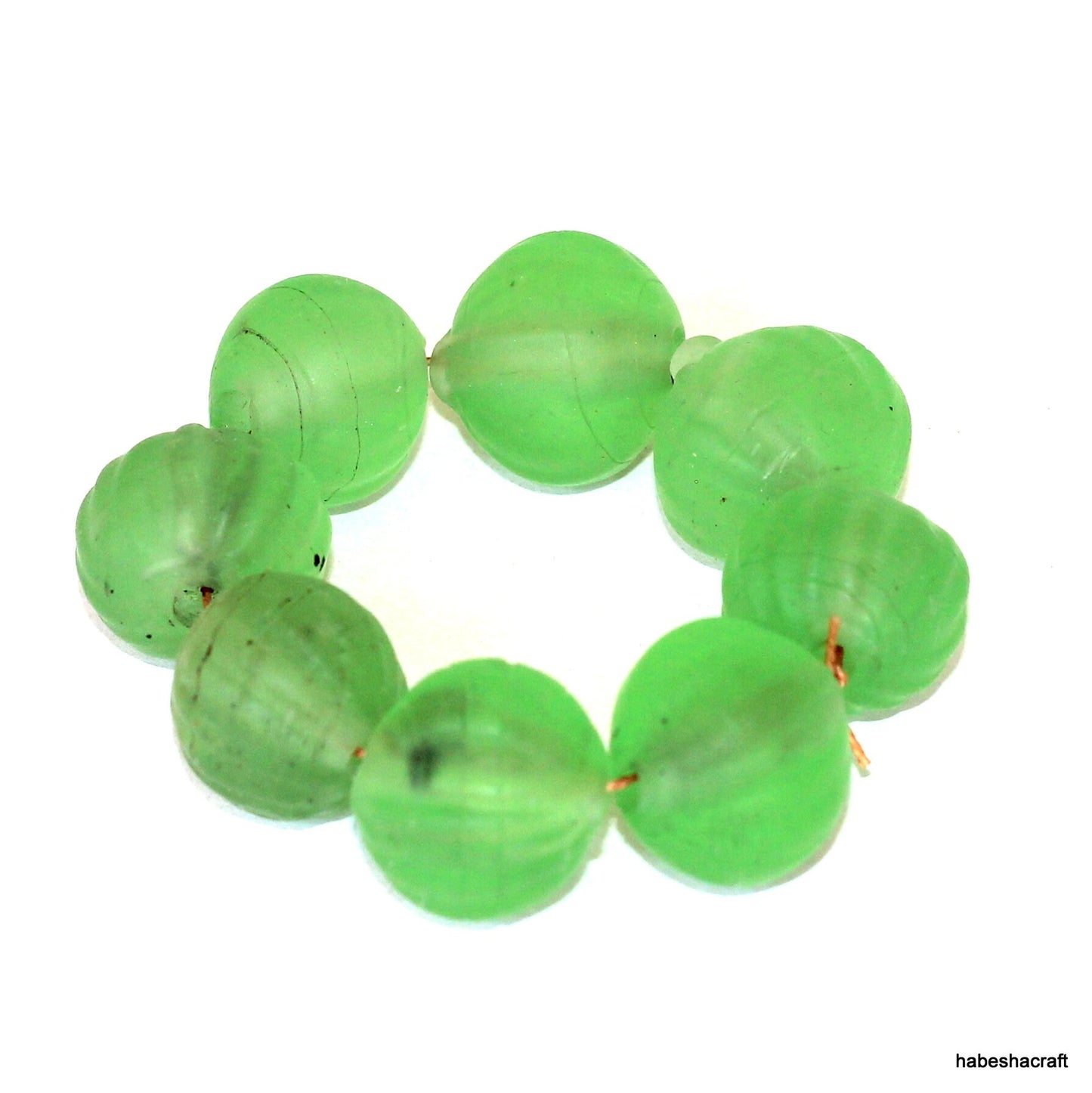 Old Ethiopian Green Glass Vaseline Beads.  African trade beads. Ethiopian beads, African beads, African tribal beads ,Venetian trade beads