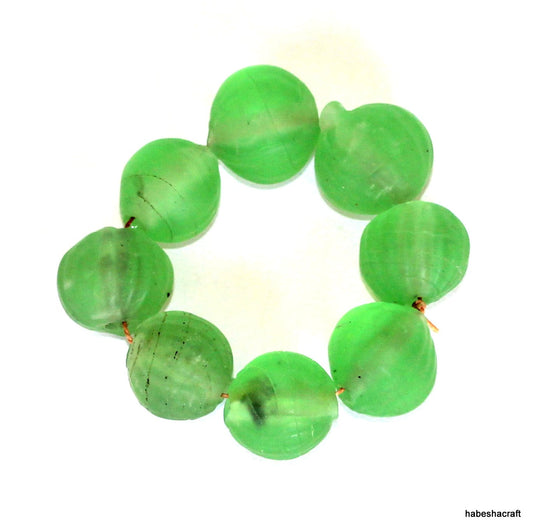 Old Ethiopian Green Glass Vaseline Beads.  African trade beads. Ethiopian beads, African beads, African tribal beads ,Venetian trade beads