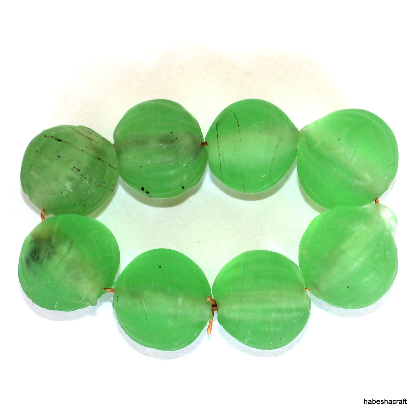 Old Ethiopian Green Glass Vaseline Beads.  African trade beads. Ethiopian beads, African beads, African tribal beads ,Venetian trade beads