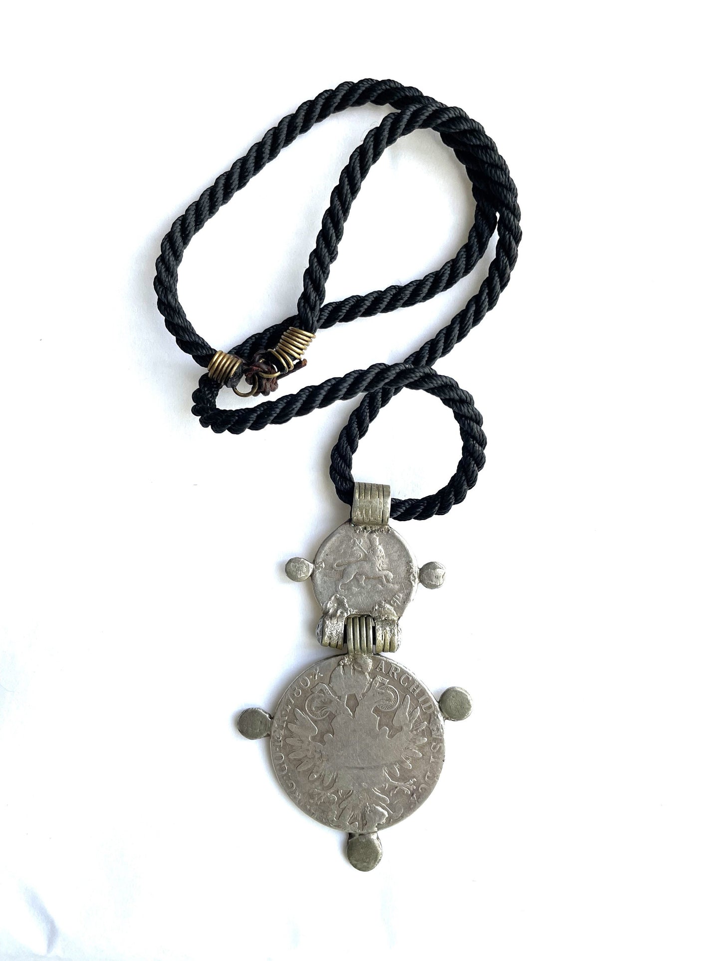 Vintage Ethiopian Jewlery. Antique Jewlery. Haile Selassie Coins Medallion Silver Coin Pendant. Tribal Jewlery, Christian Jewlery