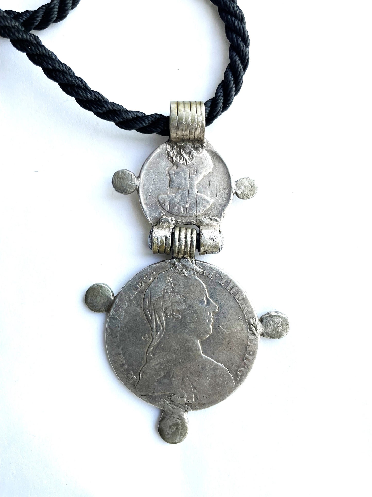 Vintage Ethiopian Jewlery. Antique Jewlery. Haile Selassie Coins Medallion Silver Coin Pendant. Tribal Jewlery, Christian Jewlery