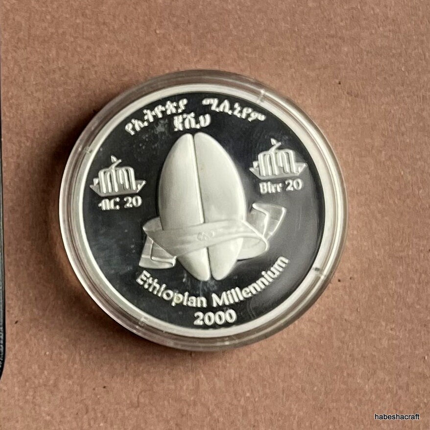 Ethiopian Commemorative Silver Coin. Silver coin. Ethiopia Millennium 20 Birr Silver Coin - Lucy Design - Ethiopia 2000 Millennium COIN