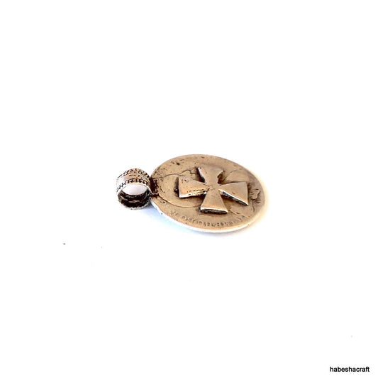 Ethiopian Silver Jwelery, Antique Ethiopian Coptic Christian cross on 1780 Austrian Maria Theresa Thaler Pendant. Antique jewellery.