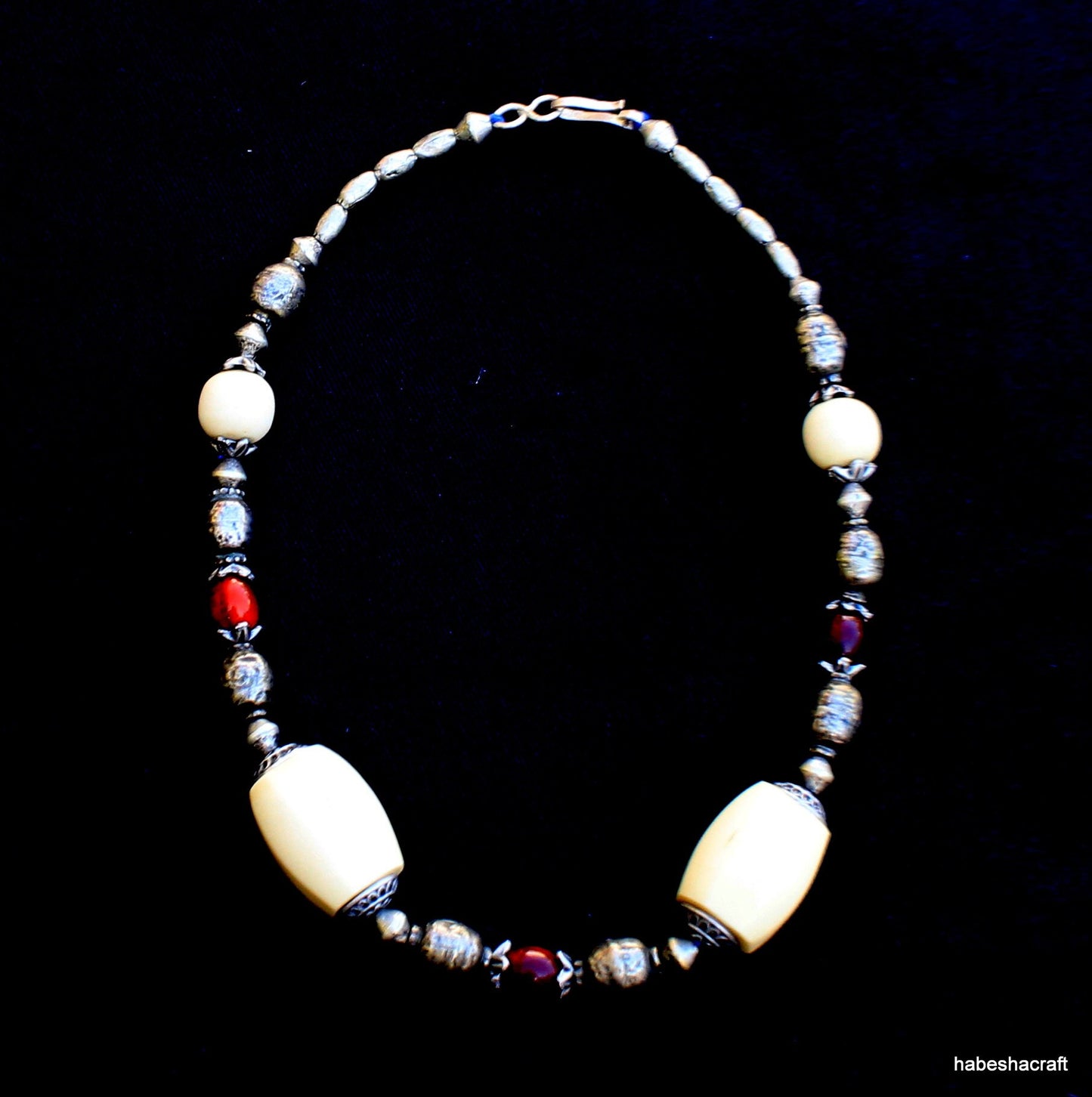 Vintage Handmade Ethiopian ethnic Harari Beaded Nickel Silver Wedding necklace. Ethiopian Jewelry, African Jewelry,