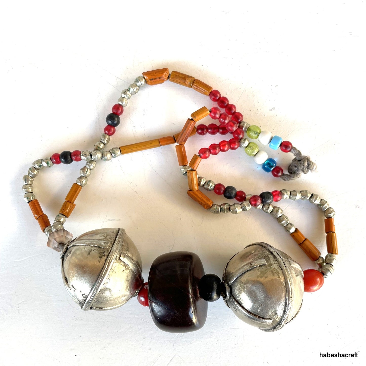 Ethiopia Ethnic Harari Necklace silver & Amber Bakelite old filigree beads. Ethiopian Jewellery, African Beads, Old Silver jewellery