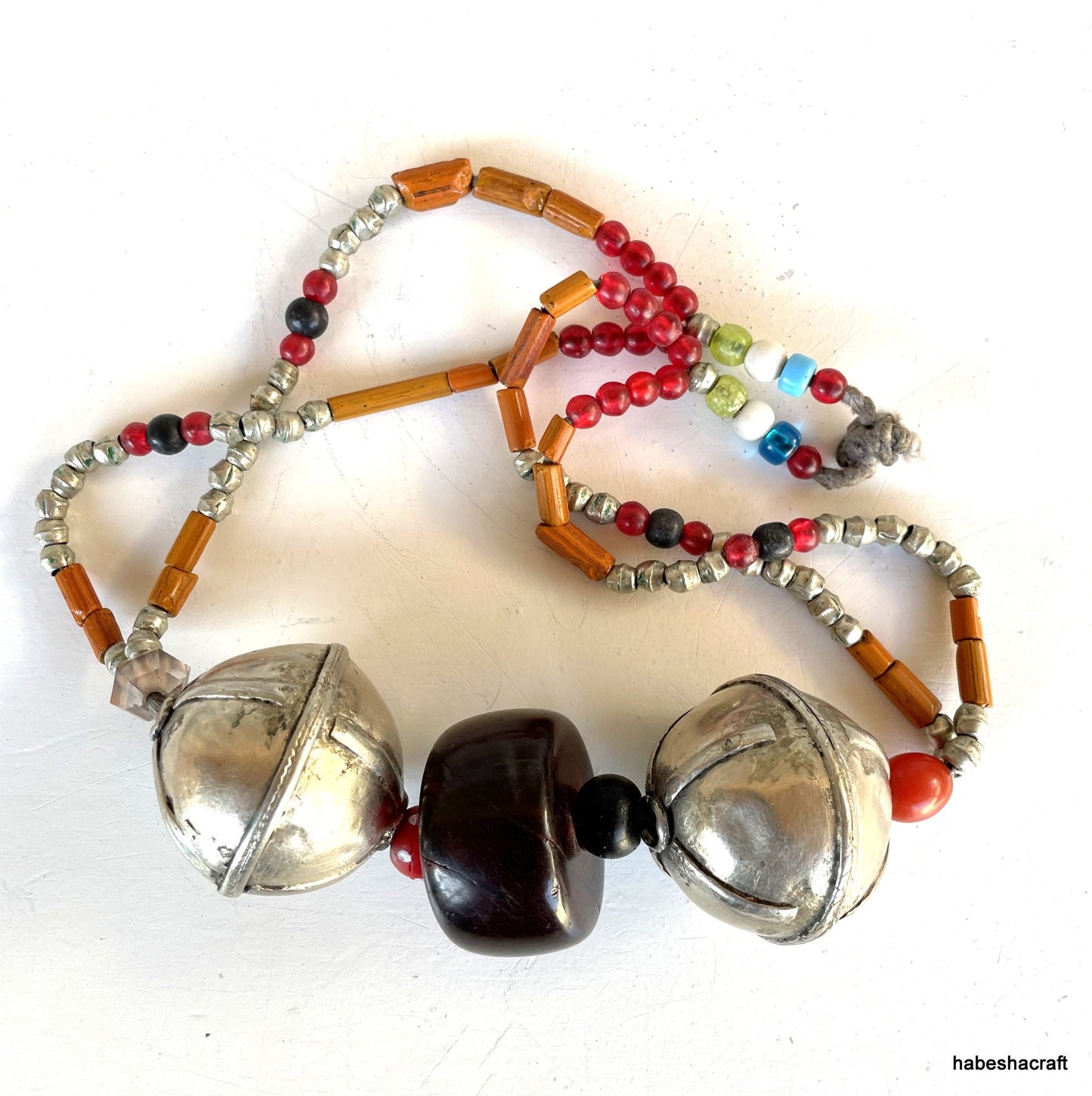 Ethiopia Ethnic Harari Necklace silver & Amber Bakelite old filigree beads. Ethiopian Jewellery, African Beads, Old Silver jewellery