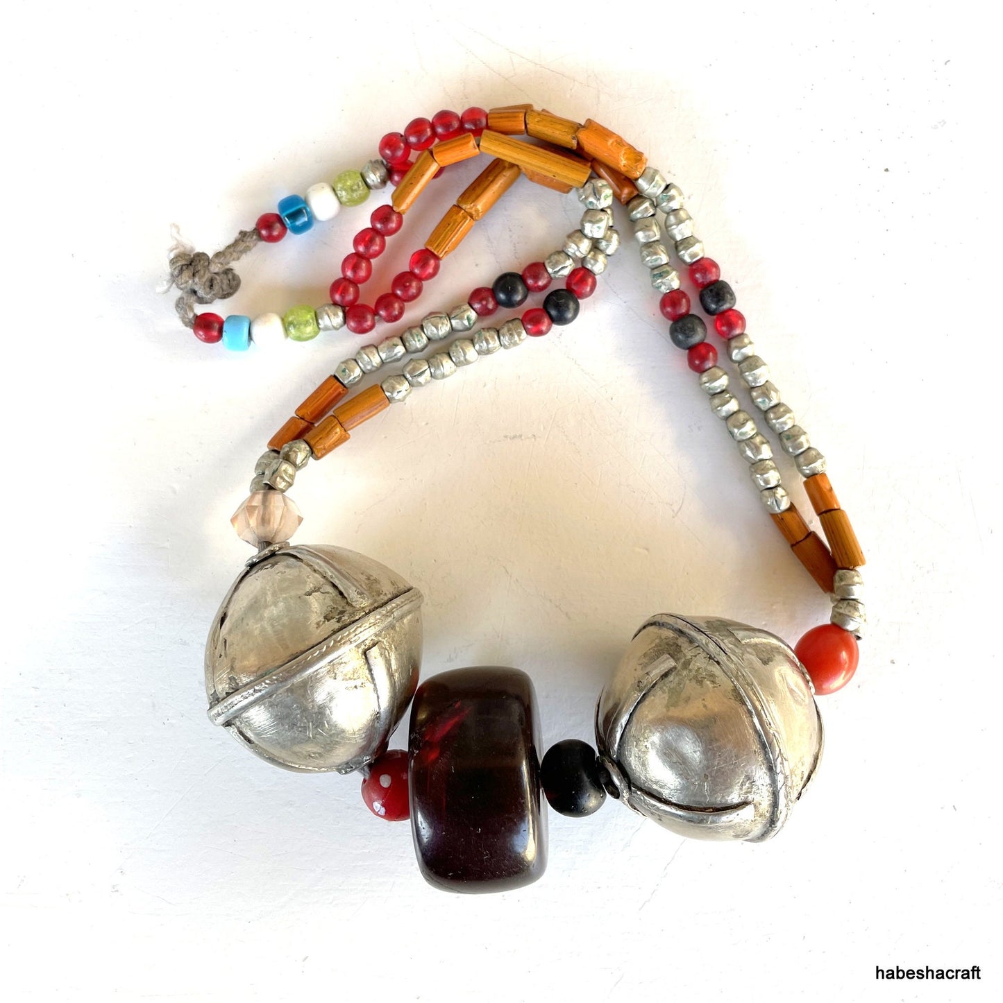 Ethiopia Ethnic Harari Necklace silver & Amber Bakelite old filigree beads. Ethiopian Jewellery, African Beads, Old Silver jewellery