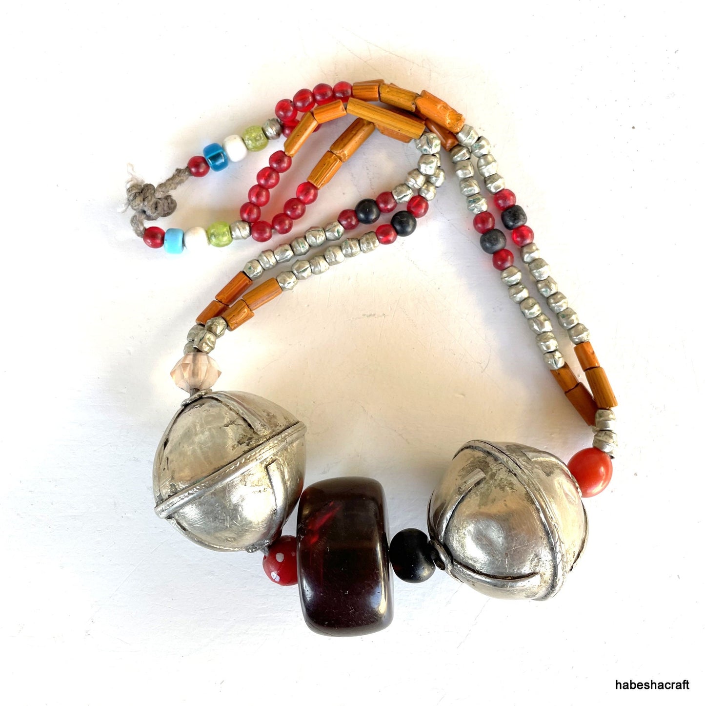 Ethiopia Ethnic Harari Necklace silver & Amber Bakelite old filigree beads. Ethiopian Jewellery, African Beads, Old Silver jewellery