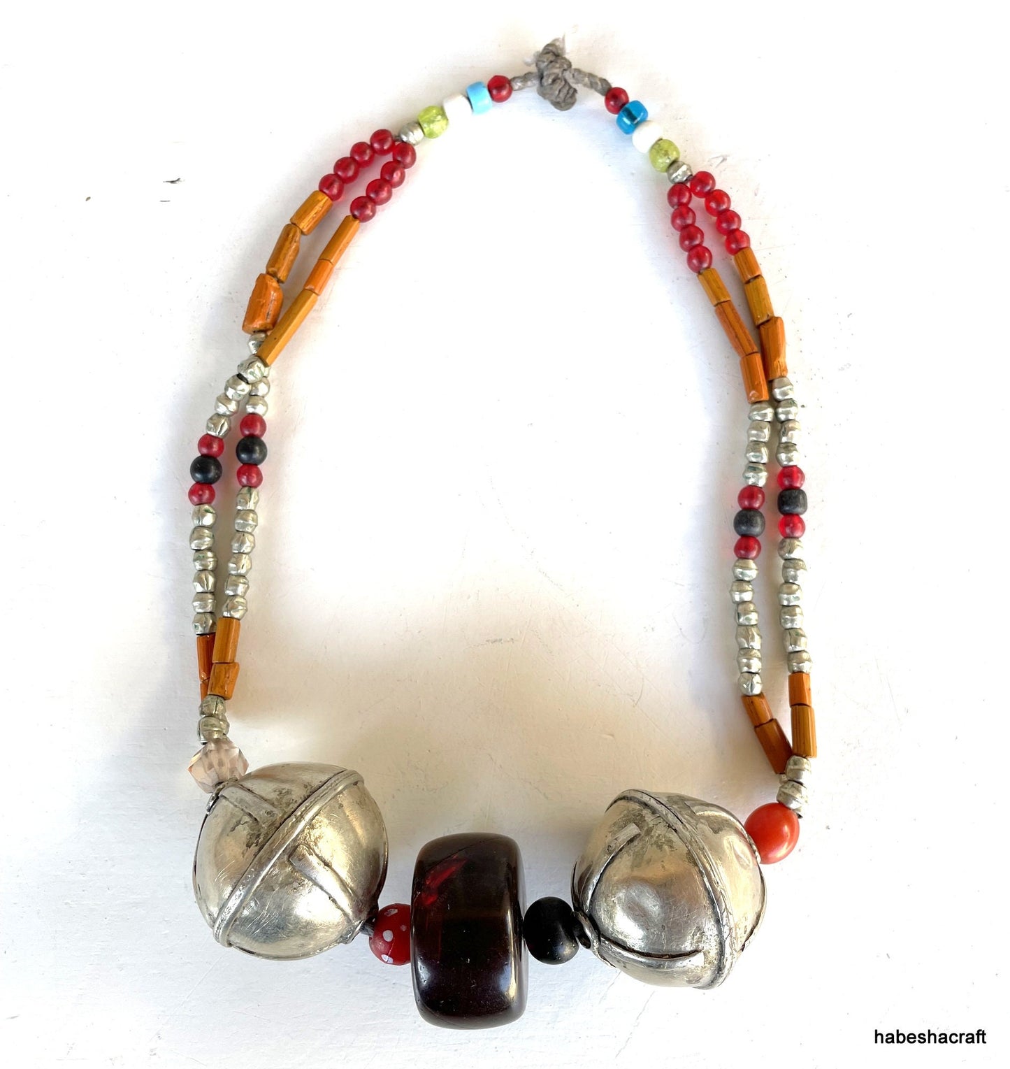 Ethiopia Ethnic Harari Necklace silver & Amber Bakelite old filigree beads. Ethiopian Jewellery, African Beads, Old Silver jewellery