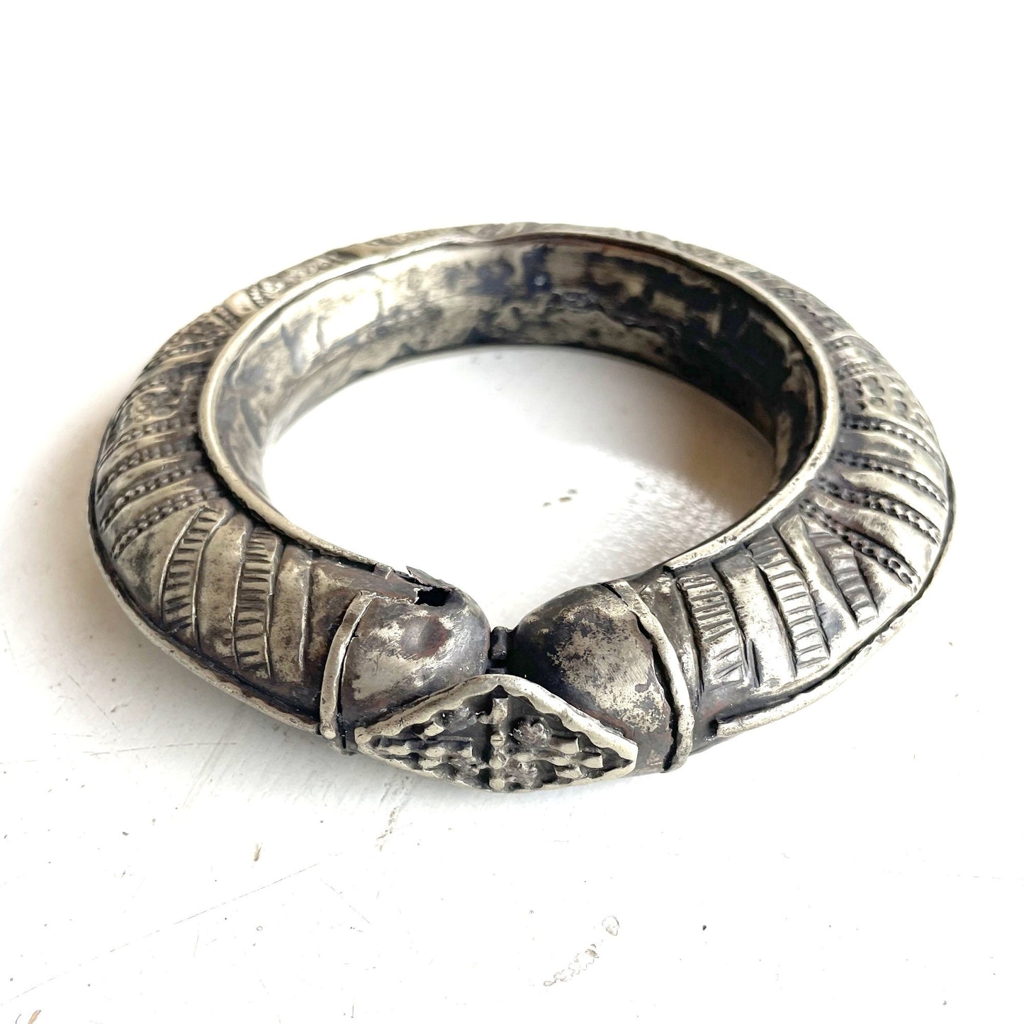 Vintage Ethiopian Silver Bangle - Ethnic Bracelet -Tribal Jewlery from the Harari Region of Ethiopia. Ethiopian Jewlery, Tribal Silver.