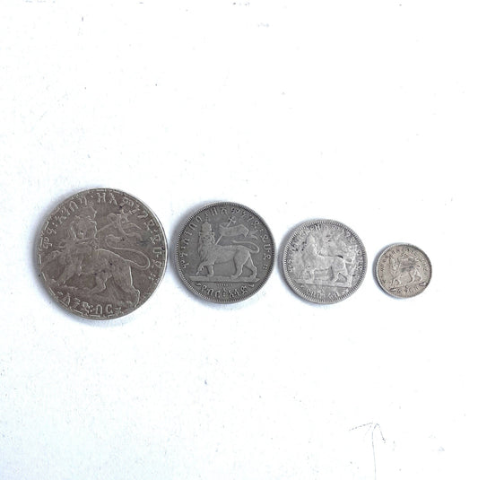 Ethiopian Coin. Collection of Emperor Menelik Lion of Judah Silver coin. Old coin, Ethiopian Coin, Ethiopian Birr, Ethiopian Currency.