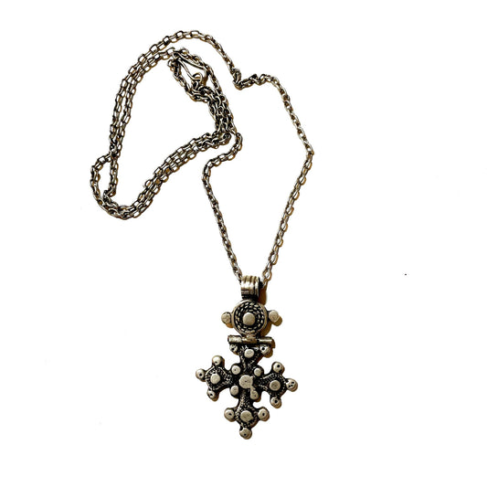 Old Traditionally Handmade Ethiopian Christian Silver Necklace. Pictorial Cross, Ethnic Jewlery, Christian art, Ethiopian Christian jewelry.