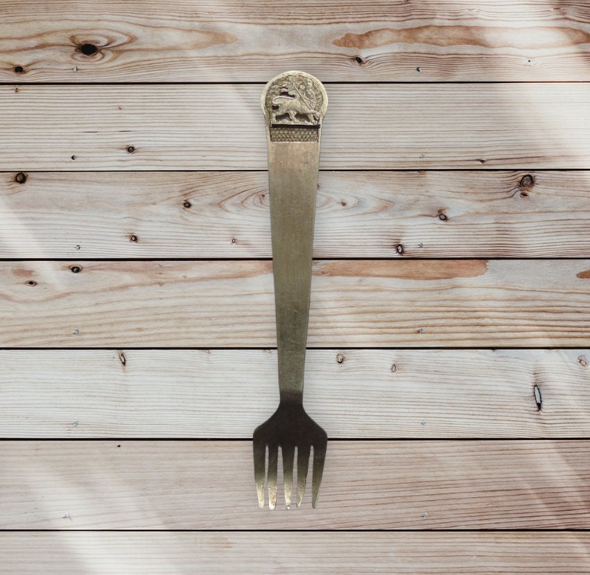 Rare Haile selassie Silver Lion of Judah fork, made in the 1970s. Rasta Memorabilia, Silver Collectables, Antique Ethiopian Silver.