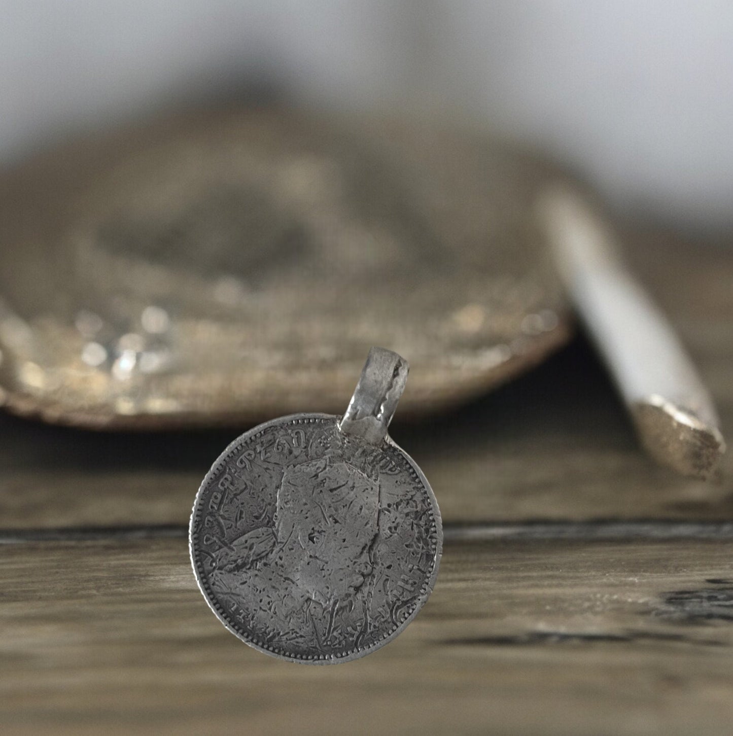 Old Ethiopian Emperor Menilik Silver Coin Pendant. lion of Judah Pendant. unique Old Jewlery. Silver Coin Jewlery. Numismatic Jewlery